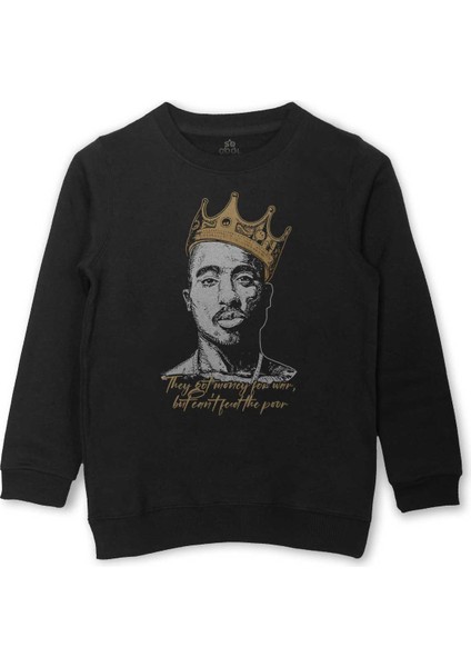 Tupac Hip Hop Rap Music 2pac Baskılı Çocuk Sweatshirt Siyah Sweat