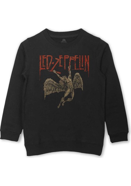 LED Zeppelin Falling Angel Rock Music Baskılı Çocuk Sweatshirt Siyah Sweat