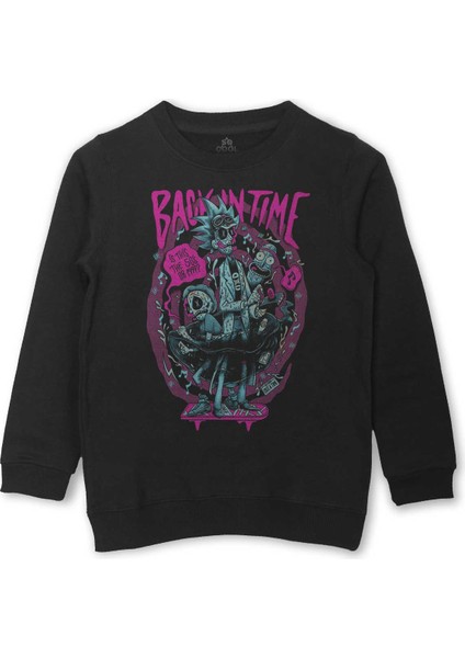 Back To The Future Rick Bilim Dizi Film Baskılı Çocuk Sweatshirt Siyah Sweat