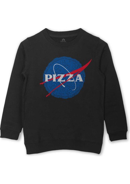 Pizza Nasa Uzay Ajansı Cosmos Astronot Baskılı Çocuk Sweatshirt Siyah Sweat