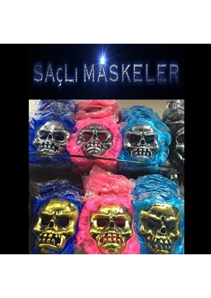 Mavi Online Saçlı Iskelet Yüzlü Maskeler