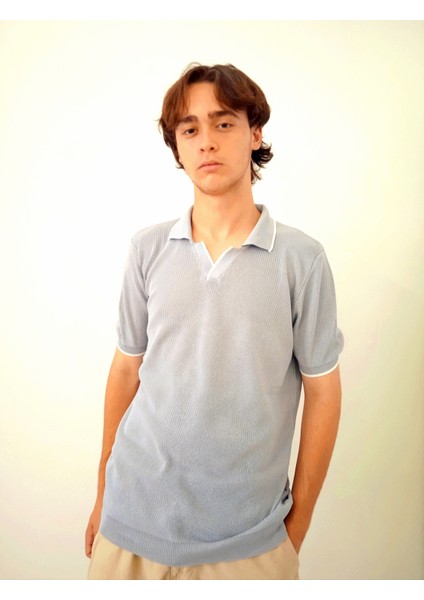 Erkek Polo Yaka Gri Triko Tshirt