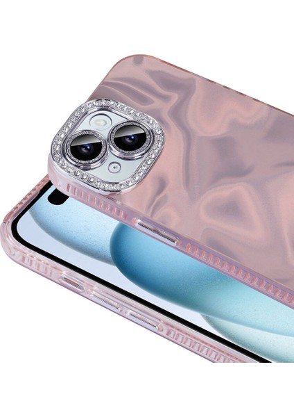 Case 4u Apple iPhone 15 Kılıf Airbagli Parlak Taş Detay Tasarımlı Esila Kapak Pembe