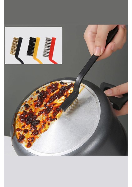 3 Adet Ocak Fırın Mangal Izgara Airfryer Temizliği Kir Pas Sökme Fırçası Yağ Temizleme Fırçası 3'lü