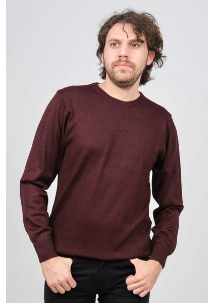 Erkek Yuvarlak Yaka Yün Kazak 6090005 Bordo