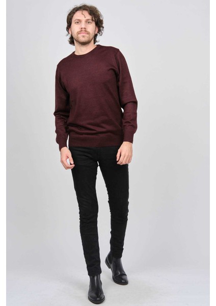 Erkek Yuvarlak Yaka Yün Kazak 6090005 Bordo