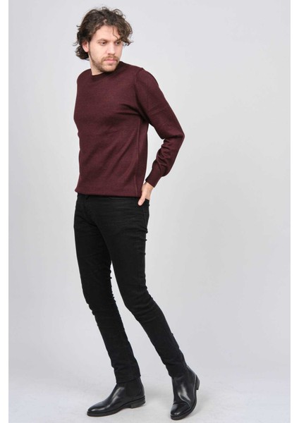 Erkek Yuvarlak Yaka Yün Kazak 6090005 Bordo