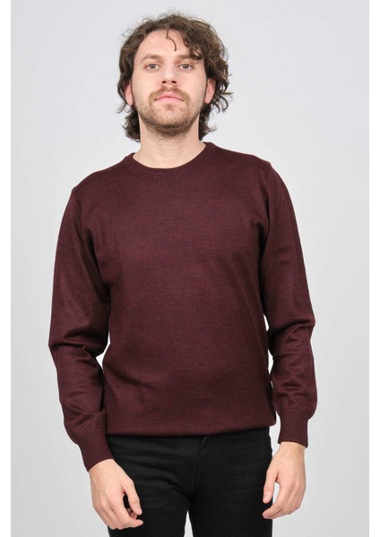 Erkek Yuvarlak Yaka Yün Kazak 6090005 Bordo