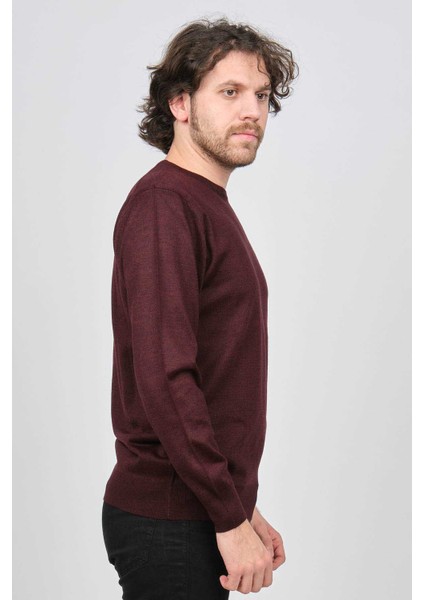 Erkek Yuvarlak Yaka Yün Kazak 6090005 Bordo