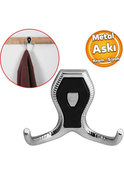 Galata Askı Vestiyer Mobilya Duvar Askısı Metal Dolap Elbise Askılığı Krom Siyah Kapaklı Sağlam