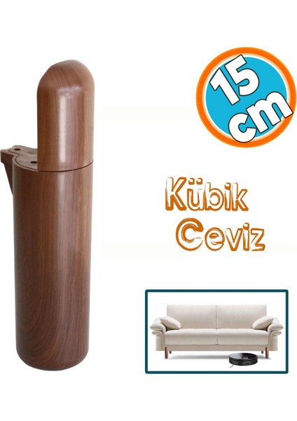 Mobilya Kanepe Tv Ünitesi Koltuk Ayağı Baza Ayakları Ahşap Desenli Kahverengi Ceviz 15 cm