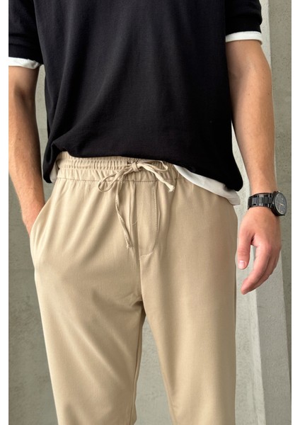 Erkek Beli Lastikli Rahat Kalıp Kumaş Pantolon