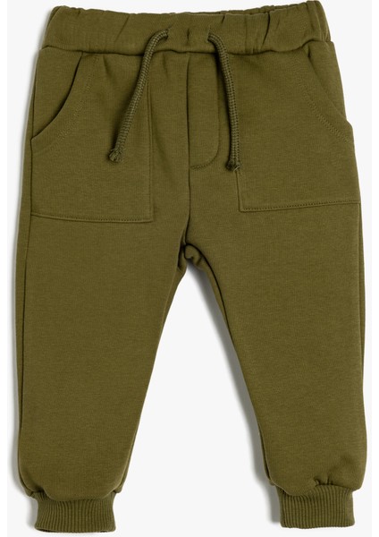 Jogger Eşofman Altı Beli Bağcıklı Cep Detaylı Pamuk Karışımlı