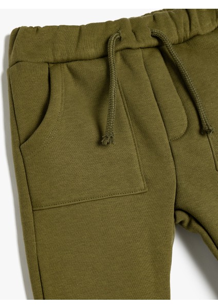 Jogger Eşofman Altı Beli Bağcıklı Cep Detaylı Pamuk Karışımlı