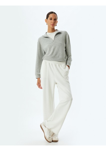 Polo Yaka Sweatshirt Yarım Fermuar Detaylı Basic fiyatları