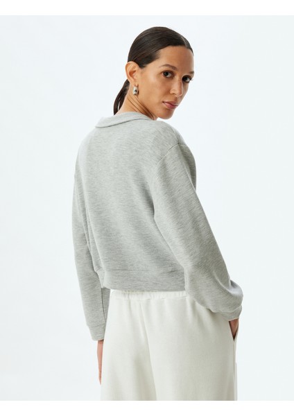 Polo Yaka Sweatshirt Yarım Fermuar Detaylı Basic fırsatları