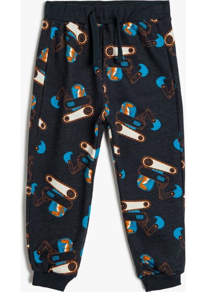 Pamuklu Eşofman Altı Baskılı Beli Bağcıklı Şardonlu