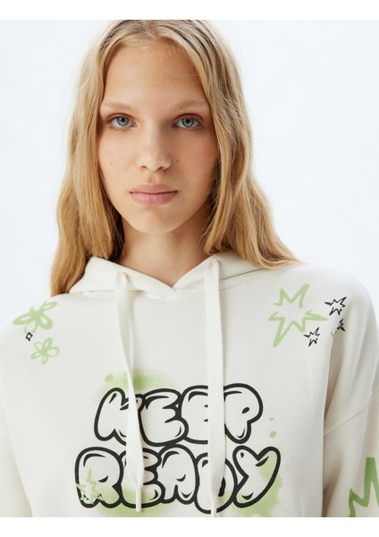 Kapüşonlu Sweatshirt Slogan Baskılı Rahat Kalıp