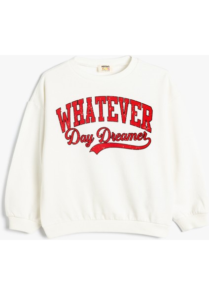 Sweatshirt Slogan Baskılı Uzun Kollu Bisiklet Yaka Pamuklu