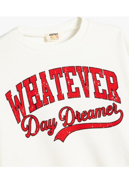 Sweatshirt Slogan Baskılı Uzun Kollu Bisiklet Yaka Pamuklu modelleri