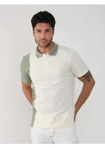 Yeşil Erkek Slim Fit Desenli Polo Yaka T-shirt