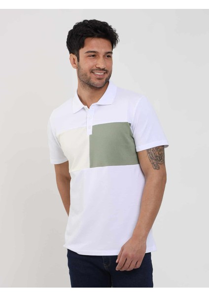 Beyaz Erkek Slim Fit Desenli Polo Yaka T-shirt fırsatları