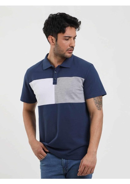 Lacivert Erkek Slim Fit Desenli Polo Yaka Tshirt - 105289