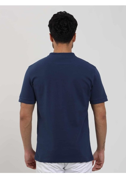 Lacivert Erkek Slim Fit Düz Bomber Yaka T-shirt fırsatları