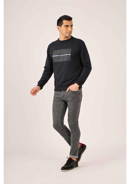 Lacivert Erkek Regular Fit Bisiklet Yaka Sweatshirt