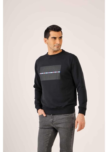 Lacivert Erkek Regular Fit Bisiklet Yaka Sweatshirt