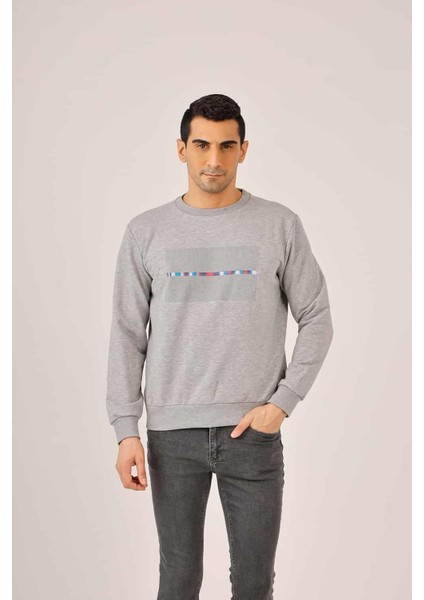 Gri Melanj Erkek Regular Fit Bisiklet Yaka Sweatshirt