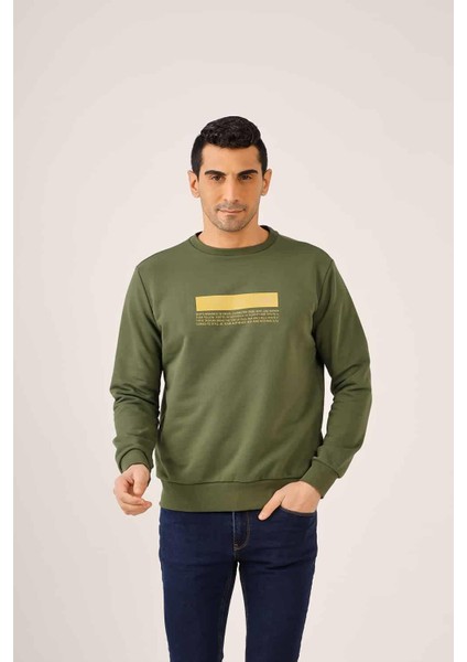 Haki Erkek Regular Fit Bisiklet Yaka Sweatshirt