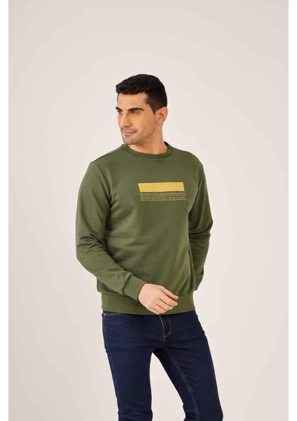 Haki Erkek Regular Fit Bisiklet Yaka Sweatshirt