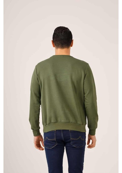 Haki Erkek Regular Fit Bisiklet Yaka Sweatshirt