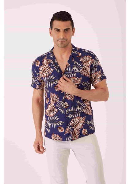 Mix Erkek Slim Fit Apaç Yaka Kısa Kol Gömlek