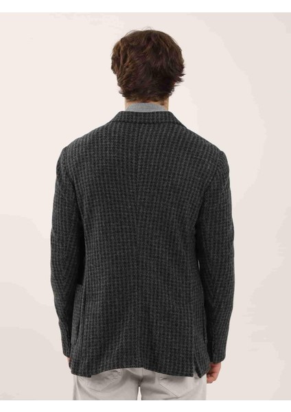 Koyu Gri Melanj Erkek Slim Fit Mono Yaka Ceket - 97184