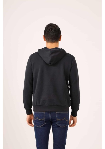 Lacivert Erkek Regular Fit Kapüşonlu Sweatshirt