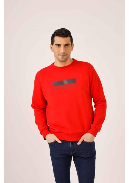 Kırmızı Erkek Regular Fit Bisiklet Yaka Sweatshirt