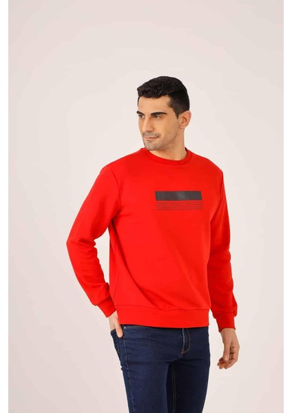 Kırmızı Erkek Regular Fit Bisiklet Yaka Sweatshirt