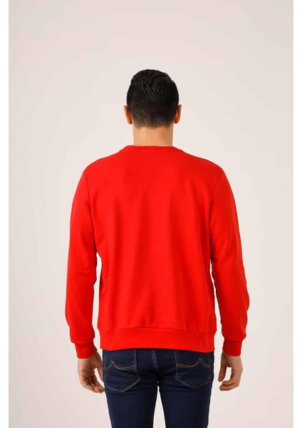 Kırmızı Erkek Regular Fit Bisiklet Yaka Sweatshirt