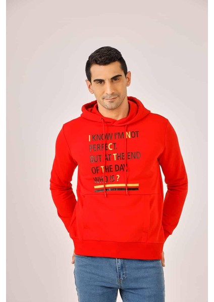 Kırmızı Erkek Regular Fit Kapüşonlu Sweatshirt