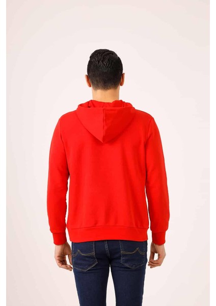 Kırmızı Erkek Regular Fit Kapüşonlu Sweatshirt