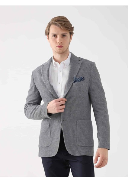 Gri Erkek Slim Fit Desenli Mono Yaka Ceket