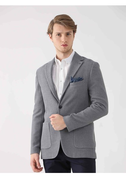 Gri Erkek Slim Fit Desenli Mono Yaka Ceket modelleri