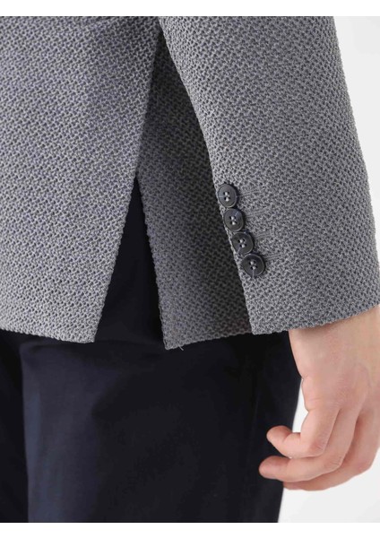 Gri Erkek Slim Fit Desenli Mono Yaka Ceket