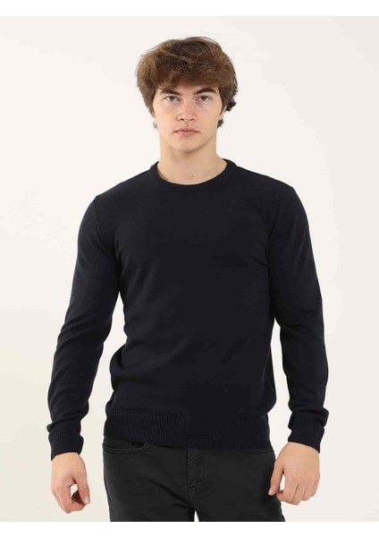 Lacivert Erkek Slim Fit O Yaka Triko