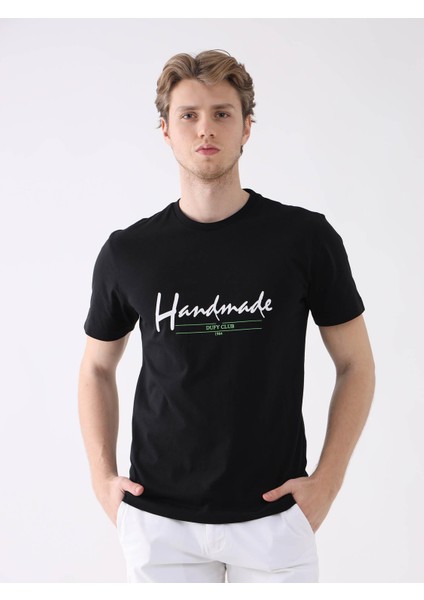 Siyah Erkek Regular Fit Baskılı Casual O Yaka T-shirt fiyatları