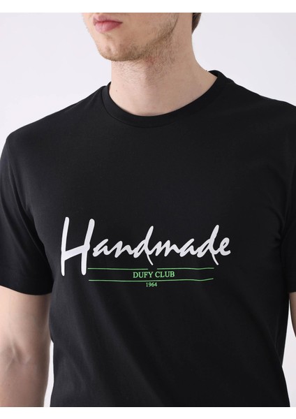 Siyah Erkek Regular Fit Baskılı Casual O Yaka T-shirt indirimleri