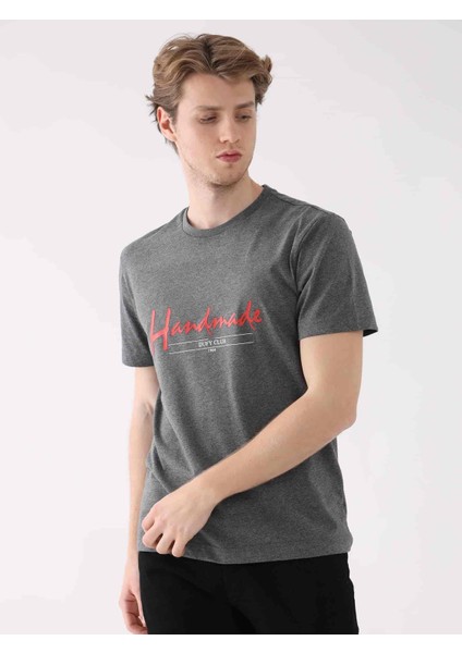 Antrasit Melanj Erkek Regular Fit Baskılı Casual O Yaka T-shirt
