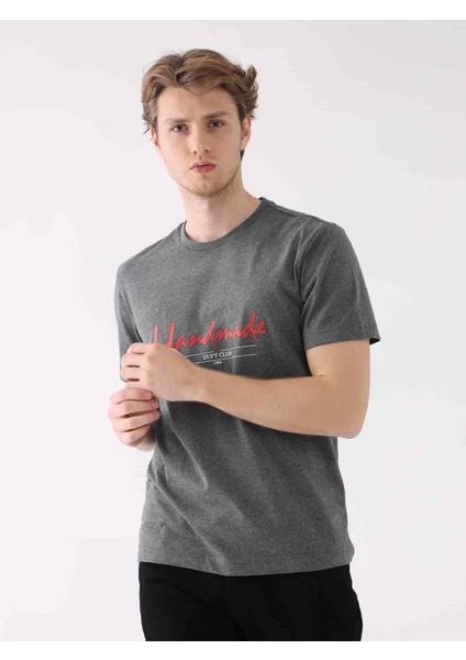 Antrasit Melanj Erkek Regular Fit Baskılı Casual O Yaka T-shirt fiyatları
